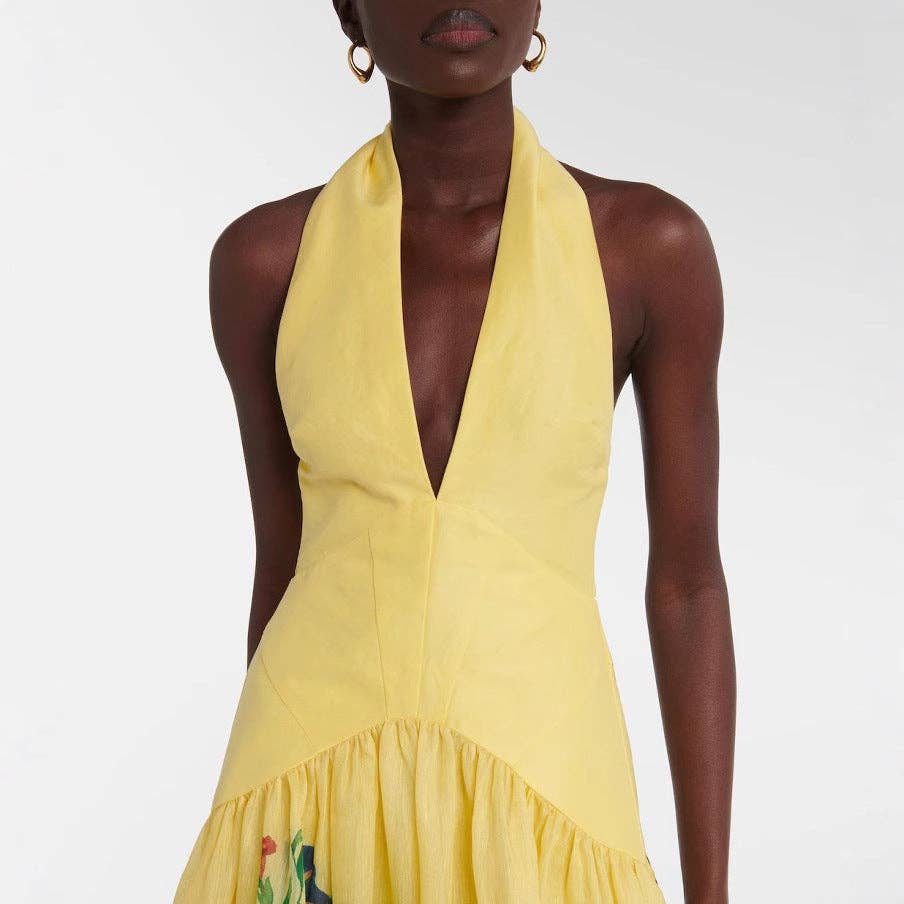 Floral Print Backless Maxi Dress for Women
