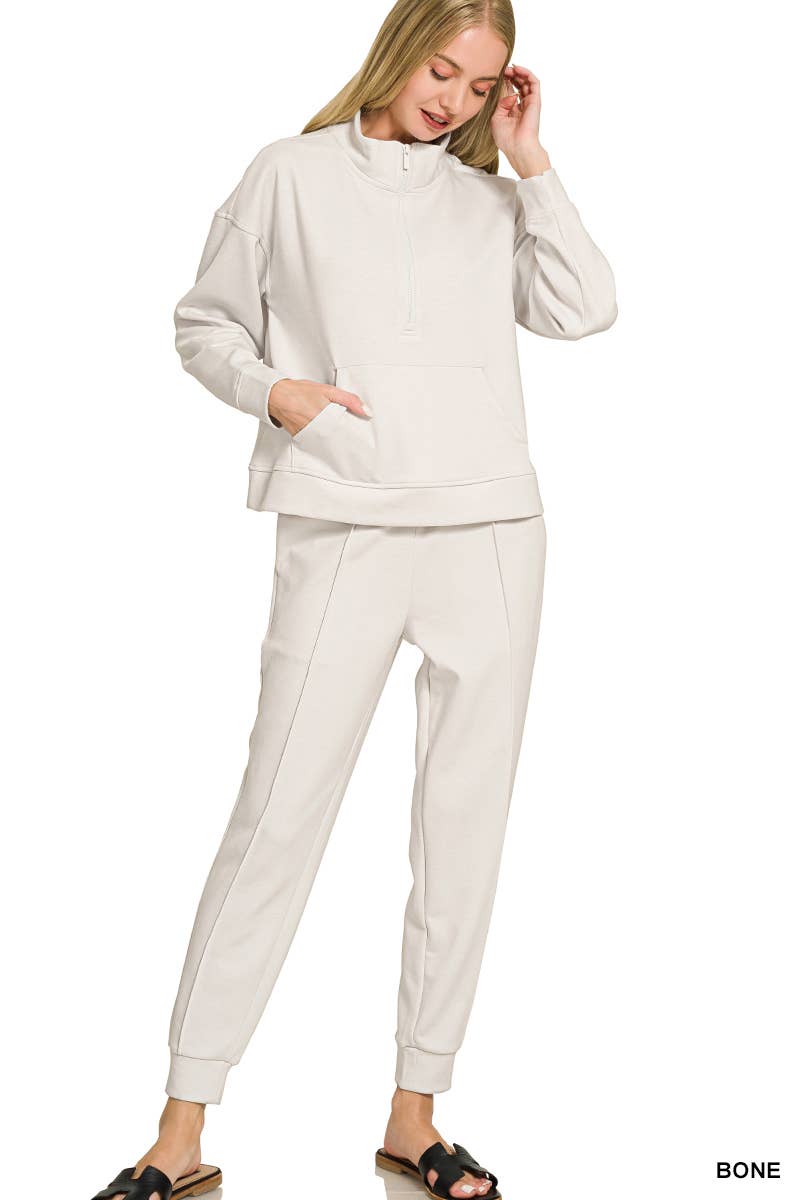 Scuba Half Zip Sweatshirts & Joggers 2PC Set - Zenana