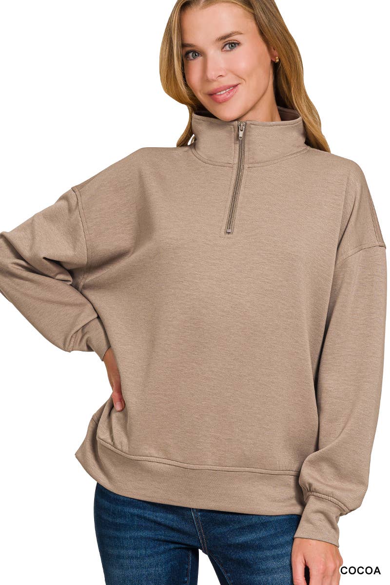 Scuba Half Zip Pullover w/ Pockets - Zenana